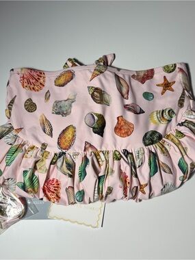 ANTONIO MELANI Pink Seashell Print Ruffled Swim Top